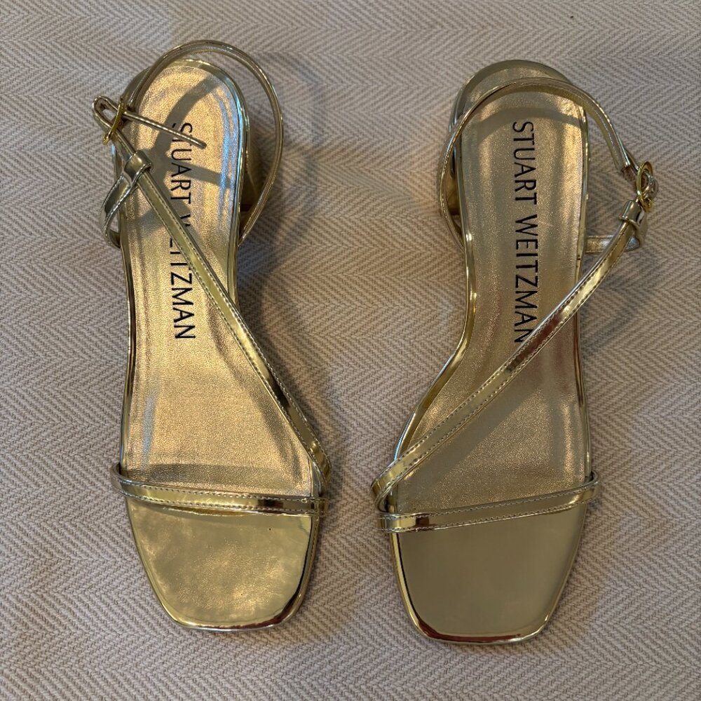 Stuart Weitzman Soire Metallic Gold Block Heels -… - image 4